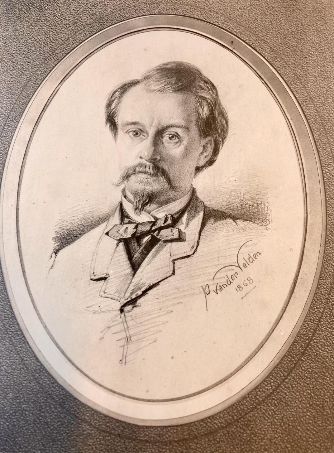 De eerste stadsarchivaris van Rotterdam, J.H. Scheffer. Getekend in 1860 door P. van der Velde.