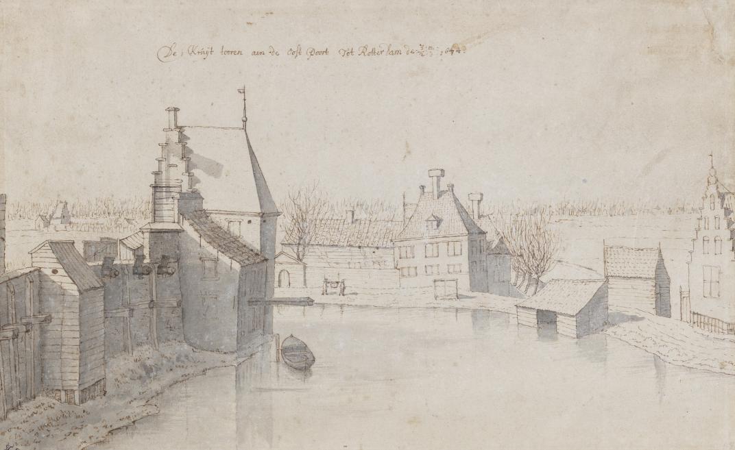 'De Kruijt tooren aan de Oost Poort tot Rotterdam 2-3-1674'. Door Valentijn Klotz. Collectie Prenten en tekeningen 4080 nr. RI-197.