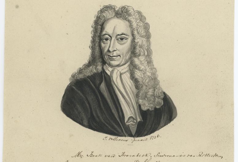 Portret van mr. Isaac van Hoornbeek, stadspensionaris van Rotterdam tussen 1692-1720. Getekend ca. 1720.